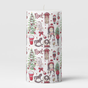 Watercolor Christmas elements Hand Painted Pillar Candle