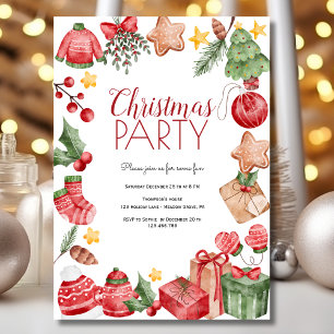 Watercolor Christmas elements party Invitation