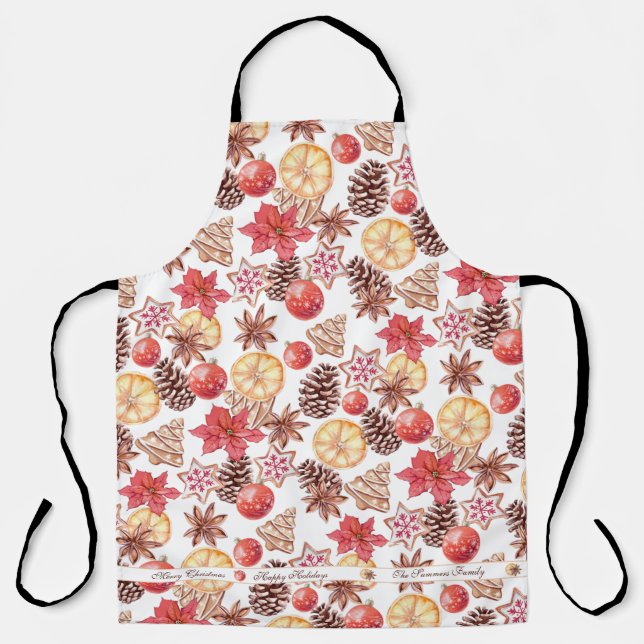 Watercolor Christmas Elements Seamless Pattern Apron (Front)