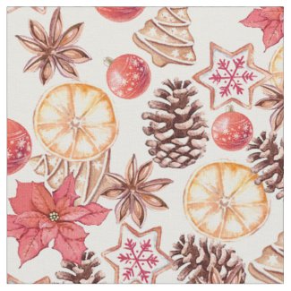 Watercolor Christmas Elements Seamless Pattern Fabric