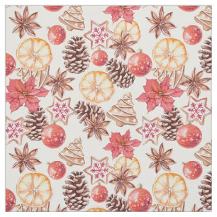 Watercolor Christmas Elements Seamless Pattern Fabric