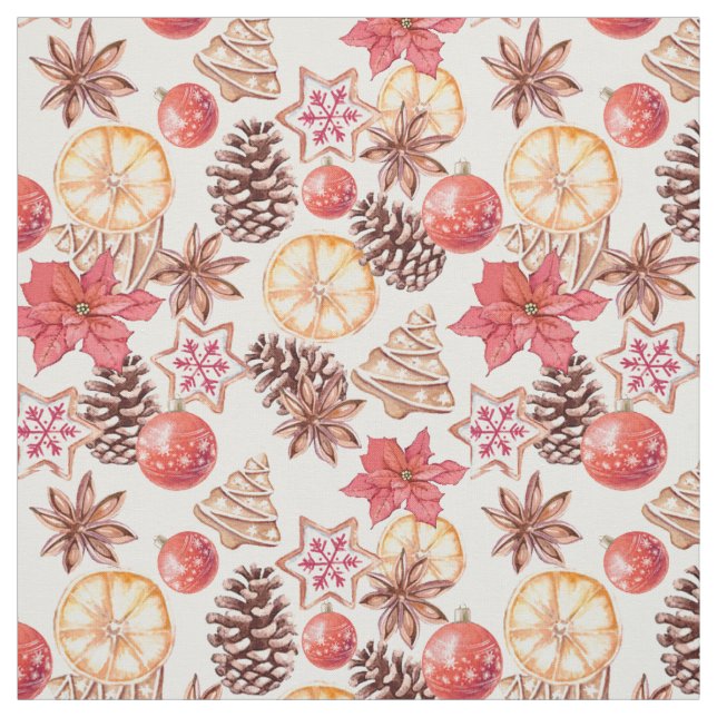 Watercolor Christmas Elements Seamless Pattern Fabric (Swatch)