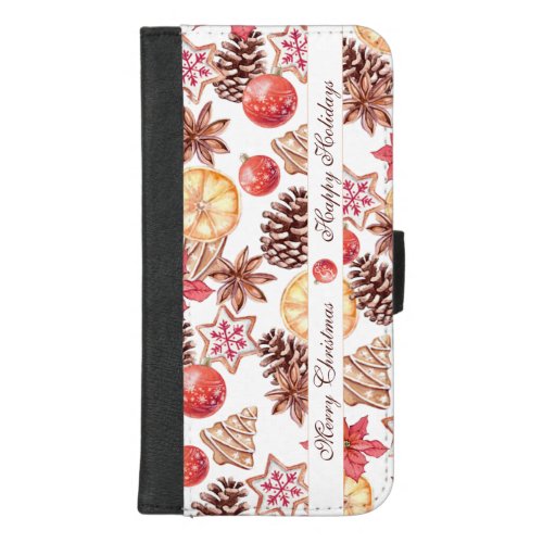 Watercolor Christmas Elements Seamless Pattern iPhone 87 Plus Wallet Case