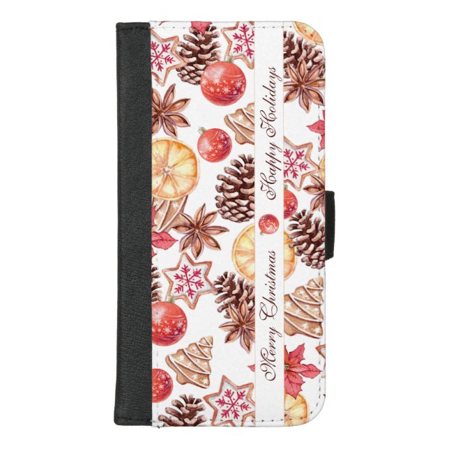 Watercolor Christmas Elements Seamless Pattern iPhone Wallet Case (Front)