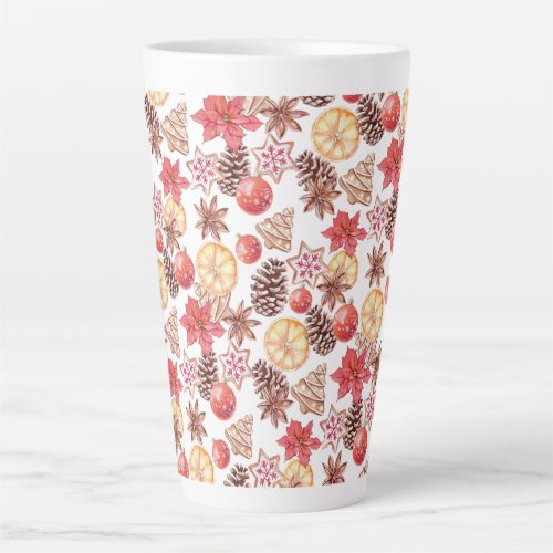 Watercolor Christmas Elements Seamless Pattern Lat Latte Mug