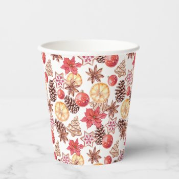 Watercolor Christmas Elements Seamless Pattern Paper Cups by ChristmaSpirit at Zazzle