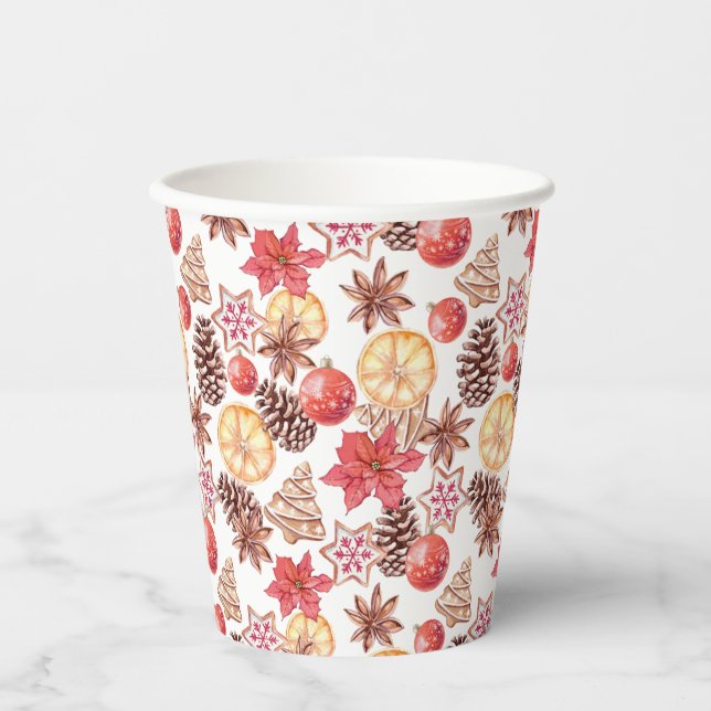 Watercolor Christmas Elements Seamless Pattern Paper Cups (Front)