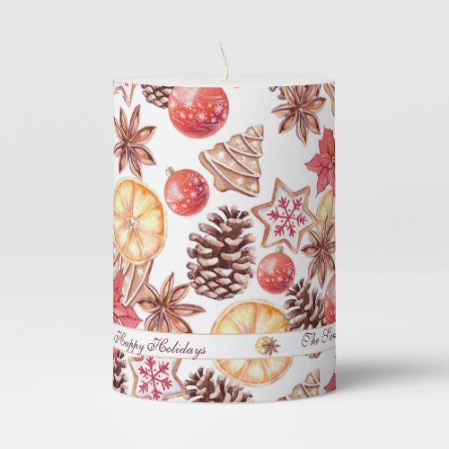 Watercolor Christmas Elements Seamless Pattern Pillar Candle