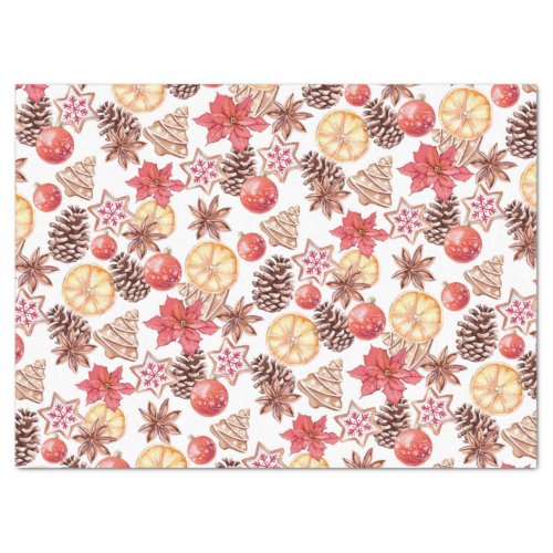 Watercolor Christmas Elements Seamless Pattern Tissue Paper