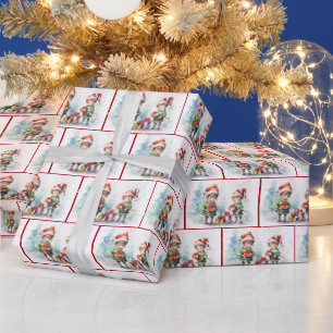Watercolor Christmas Elves In Snowflakes Wrapping Paper