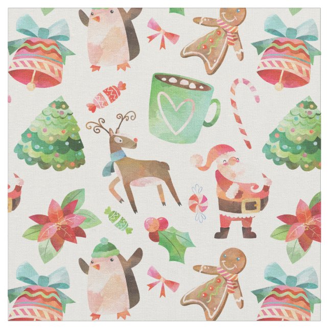 Watercolor Christmas Fabric (Close Up)
