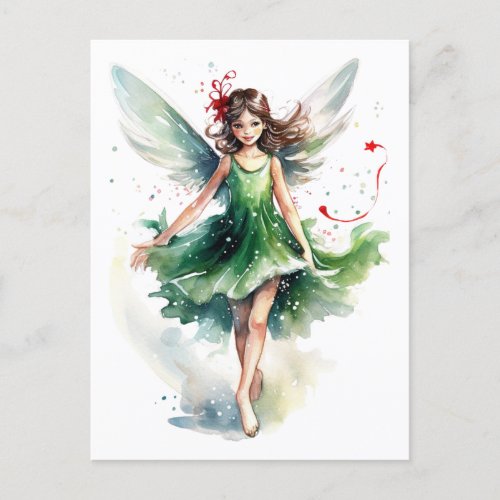 Watercolor Christmas Fairy Holiday Postcard