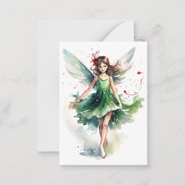 Watercolor Christmas Fairy Note Card (Front)