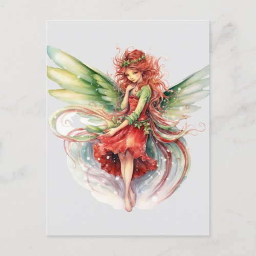 Watercolor Christmas Fairy Postcard