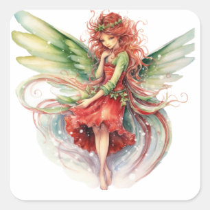 Watercolor Christmas Fairy Square Sticker