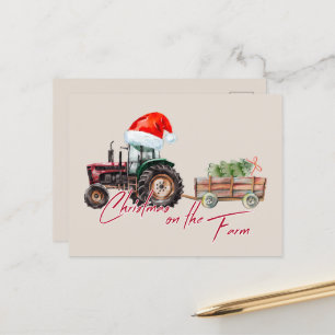 Watercolor Christmas farm animals  Holiday Postcard