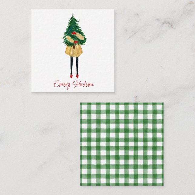 Watercolor Christmas Fashion Girl Gift Enclosure Note Card (Front/Back)