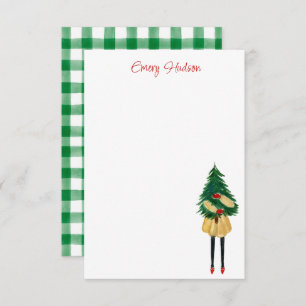 Watercolor Christmas Fashion Girl Personalized Thank You Card
