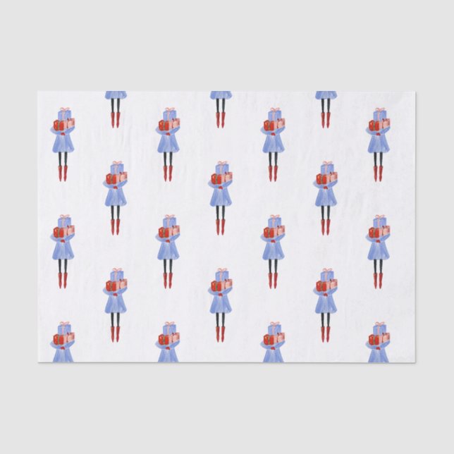 Watercolor Christmas Fashion Girls Tissue Paper (Front)