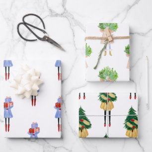 Watercolor Christmas Fashion Girls Wrapping Paper Sheets