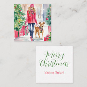 Watercolor Christmas Fashion Shopping Girl Gift Note Card