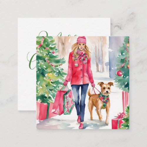 Watercolor Christmas Fashion Shopping Girl Gift Note Card