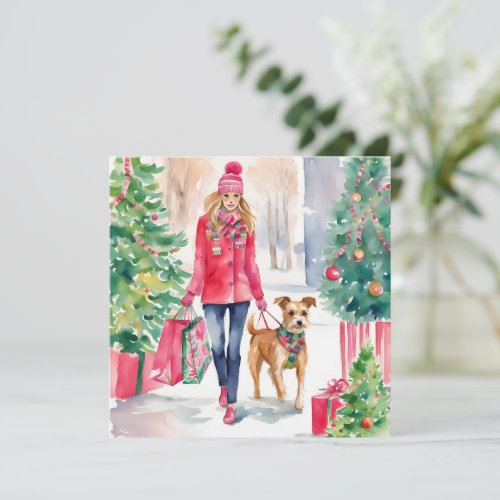 Watercolor Christmas Fashion Shopping Girl Holiday Card