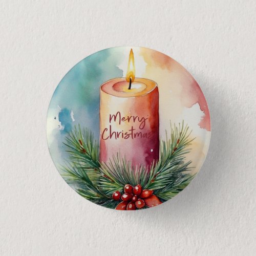 Watercolor Christmas Festive Candle Illustration  Button