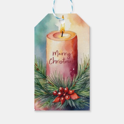 Watercolor Christmas Festive Candle Illustration  Gift Tags