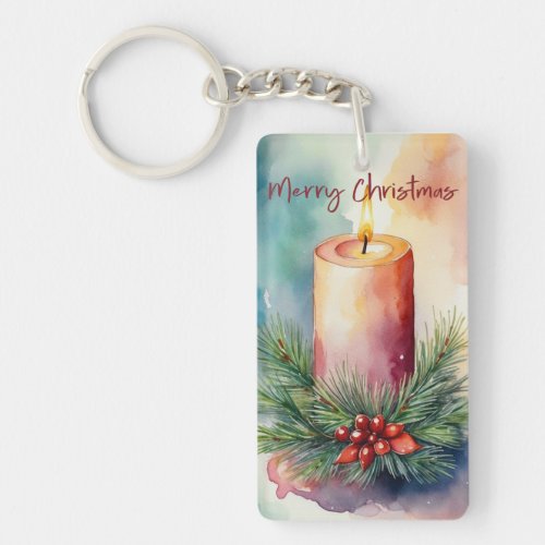 Watercolor Christmas Festive Candle Illustration  Keychain