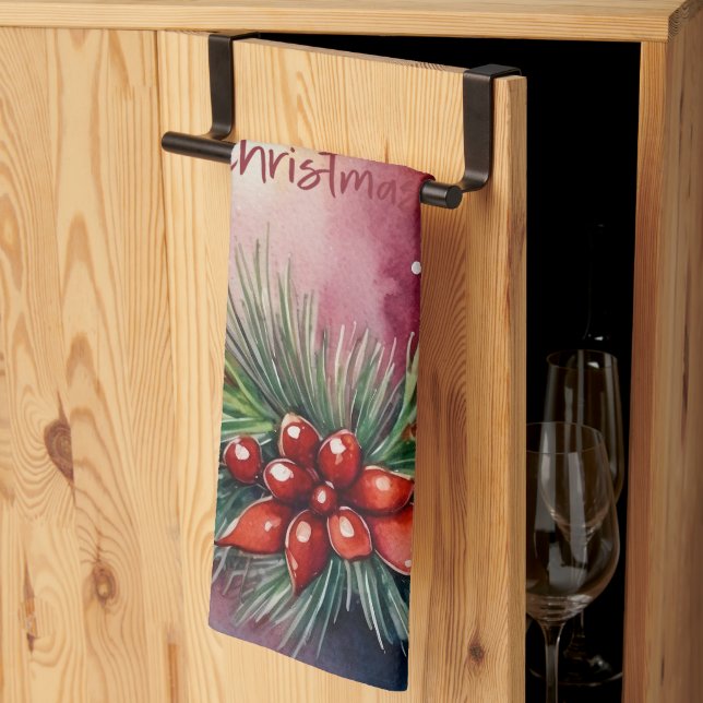 Watercolor Christmas Festive Candle Illustration  Kitchen Towel (Thirds Fold)