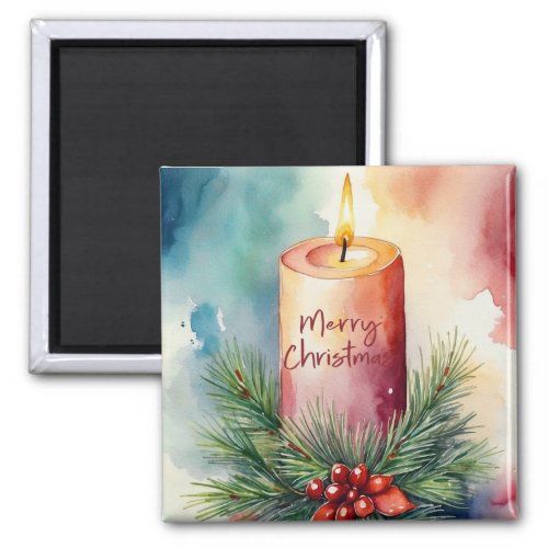 Watercolor Christmas Festive Candle Illustration  Magnet
