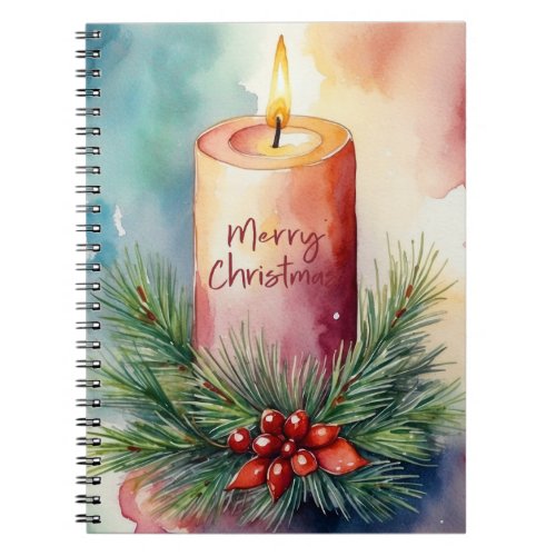 Watercolor Christmas Festive Candle Illustration  Notebook