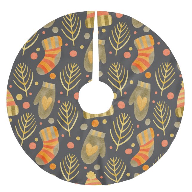 Watercolor Christmas: Festive Seamless Pattern. Brushed Polyester Tree Skirt (Front)