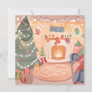 Watercolor Christmas Fireplace Card