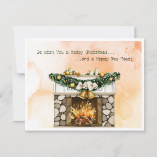 Watercolor Christmas Fireplace Holiday Card