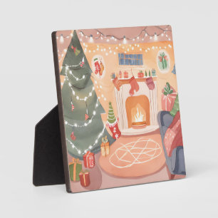 Watercolor Christmas Fireplace Plaque