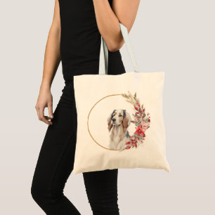 Watercolor Christmas Floral Dog Design Tote Bag