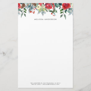 Watercolor Christmas Floral Garland Personalized Stationery