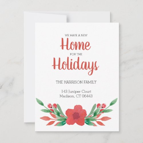 Watercolor Christmas Floral Moving Announcement