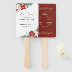 Watercolor Christmas Floral Winter Wedding Program Hand Fan