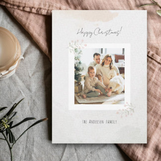 Watercolor Christmas Flower Dainty Personalized Holiday Card