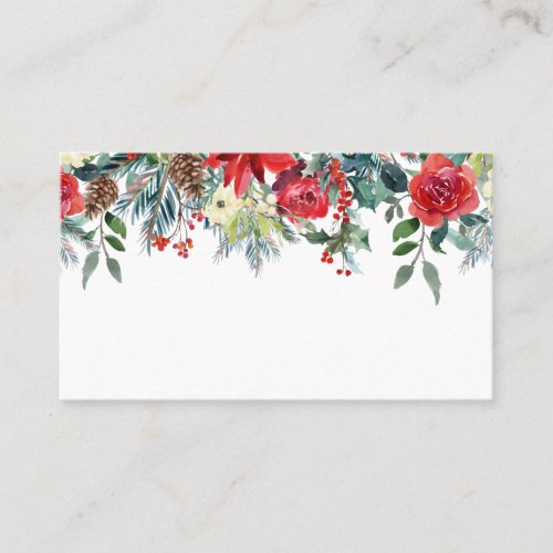 Watercolor Christmas Flowers  Pine Cones Garland Place Card