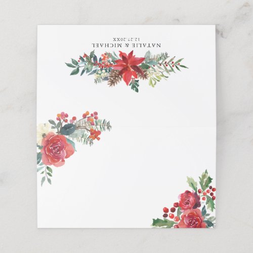 Watercolor Christmas Flowers  Pine Cones Wedding Place Card