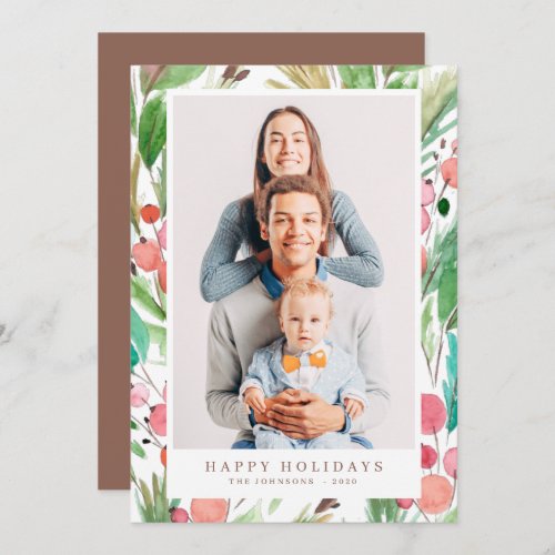 Watercolor Christmas Foliage Botanicals Modern Holiday Card