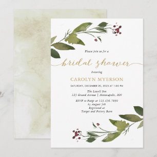 Watercolor Christmas Foliage Bridal Shower Invitation