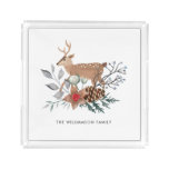 Watercolor Christmas Foliage Deer Family Holiday Acrylic Tray