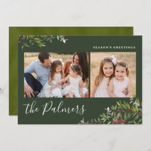 Watercolor Christmas Foliage Family Signature Holi Holiday Card