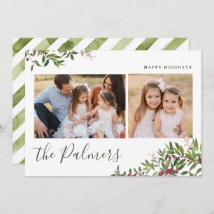 Watercolor Christmas Foliage Family Signature Holi Holiday Card