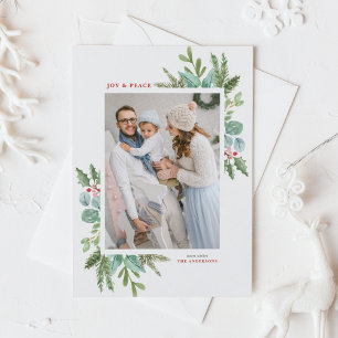 Watercolor Christmas Foliage Frame Holiday Photo